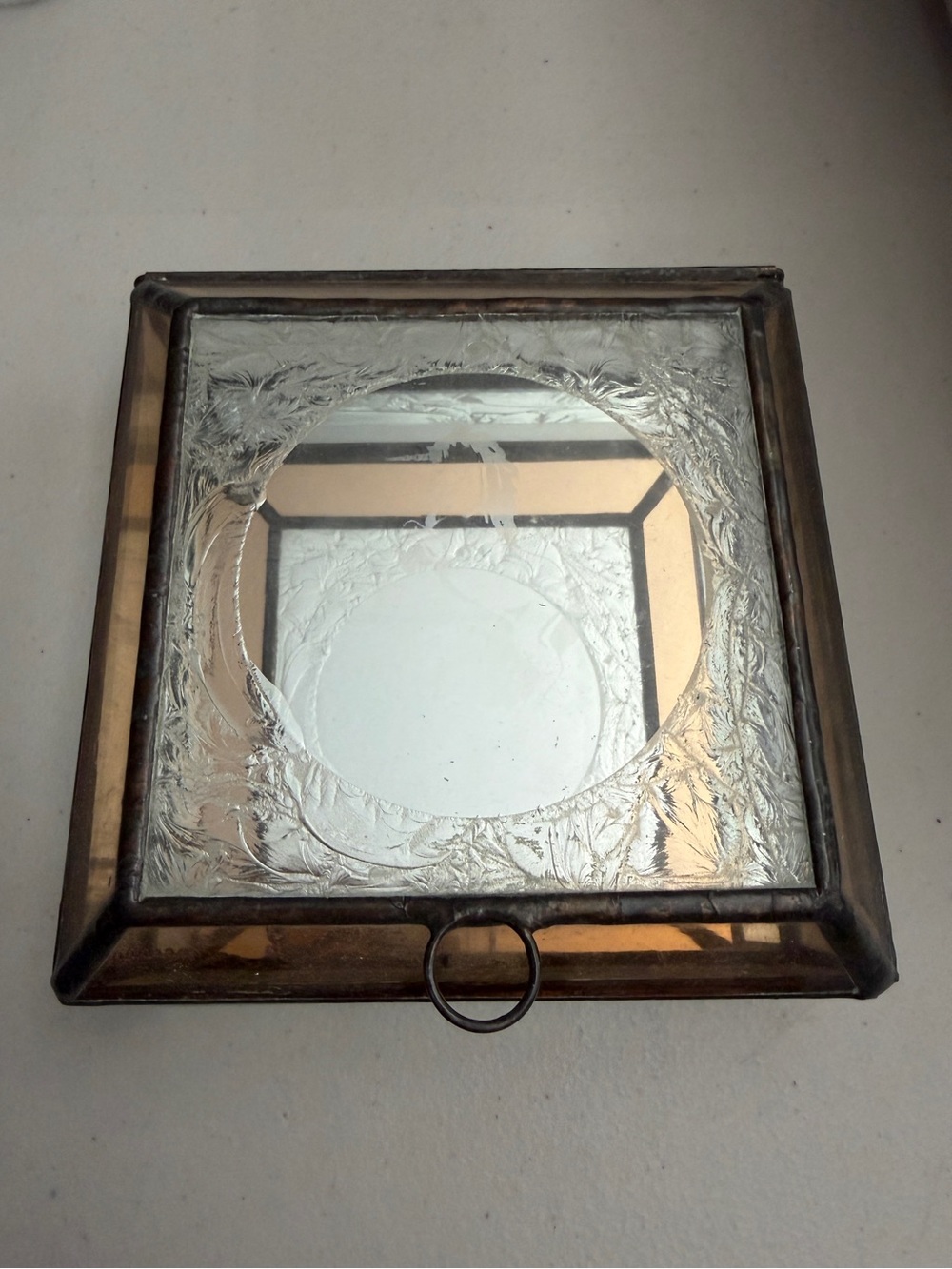 🩶🤎✨Handcrafted Etched Glass Trinket Jewelry Box